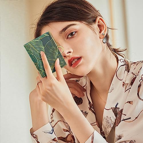 Image of Rouidr Womens Wallet, Small Slim RFID Card Wallets for Women, Cute Front Pocket Trifold Leather Card Organizer with 7 Slots & ID Window, Tropical Leaf