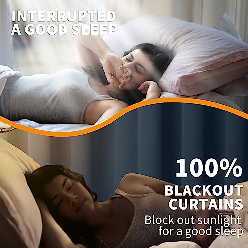 Image of YoungsTex 100% Blackout Curtains 63 Inch Length for Bedroom Window, Thermal Insulated Drapes with Grommet Heat Blocking for Living Room, Denim Blue, 2 Panels, 52 X 63 Inch
