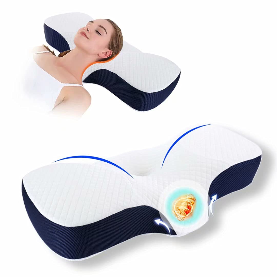 Oreiller Ergonomique Cervical Memoire De Forme Ferme, Oreiller Anti Ronflement Décontracter Les Muscles Anti Acarien pour La Douleur Au Cou Et Aux Epaules Housse Lavable