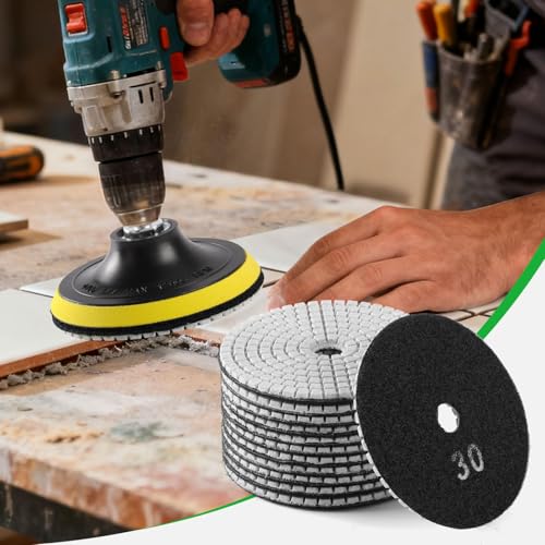 Image of WORKEASE 4 Inch Diamond Polishing Pads Wet /Dry 12PCS, 30 Grit Diamond Sanding Pad, Granite Stone Concrete Marble Rock Countertop Quartz Polish Pad