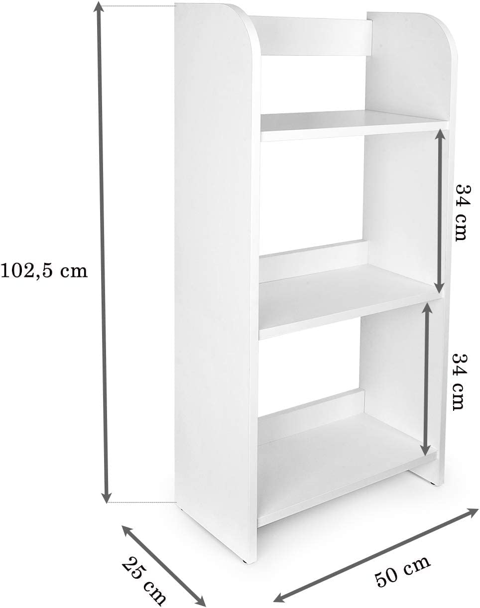 Leomark Biały Regał 3 Szafki z Motywem - Jednorożca - Półka na Książki i Zabawki - Stylowy Mebel Dziecięcy Do Przedszkola Biblioteki - Praktyczne Przechowywanie 102 x 33 x 61cm.