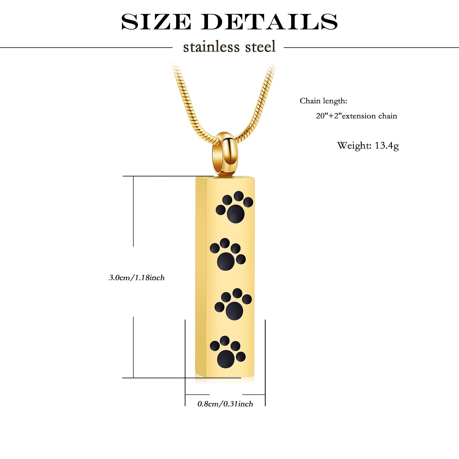 QGJNSGC Paw Print Urn Necklace for Ashes Pet Ashes Necklace Cremation Jewelry Memorial Pendant for Dog Cat Ashes Keepsake Locket Jewellery for Men for Women (Gold) - Image 2