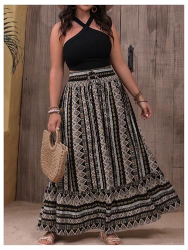 Floerns Women's Plus Size Boho Flowy Maxi Skirts Drawstring Elastic Waist Summer Skirt4