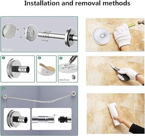 Easy Installation Shower Curtain Rod Adjustable Corner Ceiling Support Curved Rod,Shower Curtain Rail, L Shaped Shower Curtain Pole, Curved Shower Curtain Rod, for Bath&Locker Room, Hanging