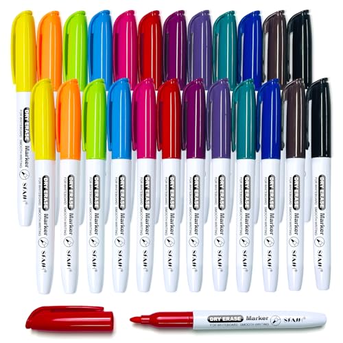 SFAIH Fine Tip Dry Erase Markers 24 Pack 12 Colors 1-2mm Line Non-Toxic