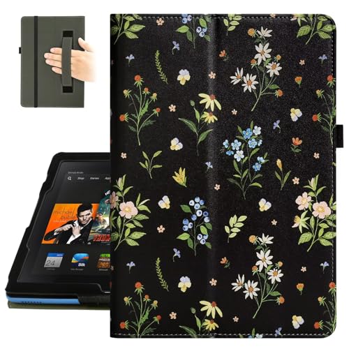 Fancity for All-New Amazon Kindle Fire Max 11 Case (13th Generation 2023 Release) 11 - Slim Folding Folio Cover with Stand Auto Wake/Sleep & Hand Strap Fire 11 Max Case Black Floral