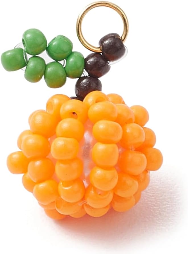 20Pcs Handmade Orange Glass Seed Beaded Apple Pendants Beaded Imitation Fruit Charms for Necklaces Bracelets Jewelry