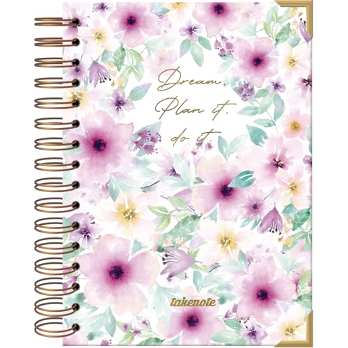 Carnet Dreambook A5 - Intérieur Lisse, 192 Pages Blanches, Taille 15,5 x 21,5 cm, Couverture Rigide, Spirale Dorée Double (Wire’o) - Takenote Valentina