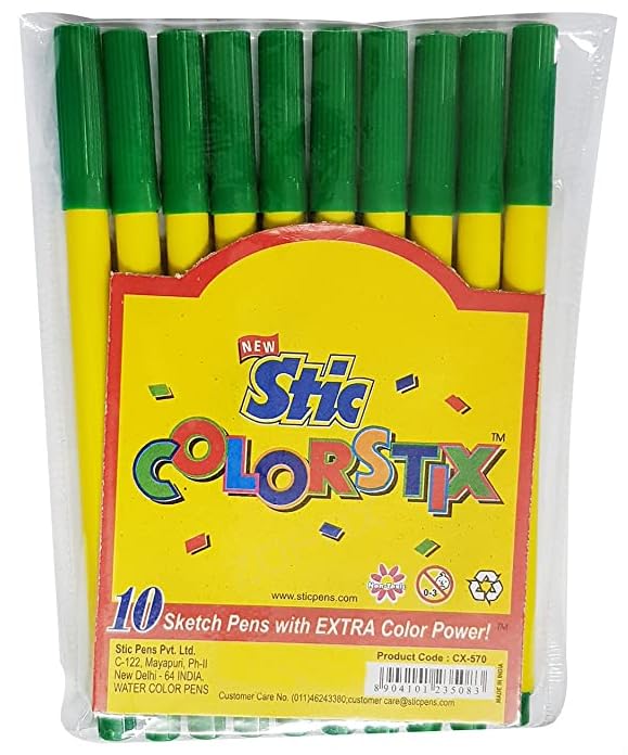 Colourway Colouring Felt Tip Fibre Pens, GREEN, Pack of 20, Colour Sketch Draw Mark, Ideal for Kids Adults Schools Home Office, iBack2School