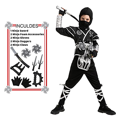 Child Boy Dragon Patterns silver ninja costume for Halloween Party (Medium (8-10yr))