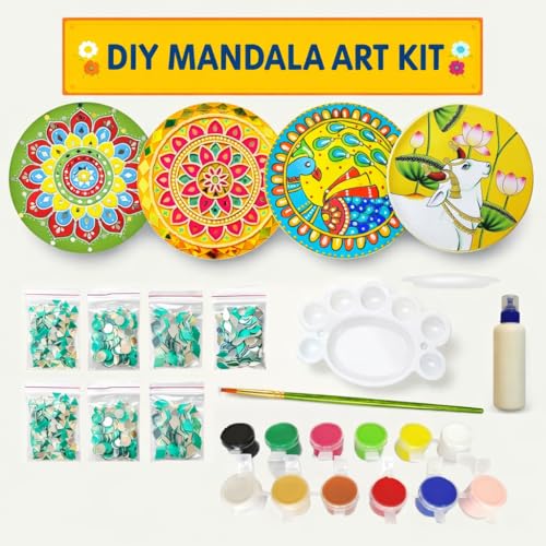 Image of Decordial lippan Art Materials DIY kit with Four Designs Premarked MDF Board (4 pcs premarked Art Board