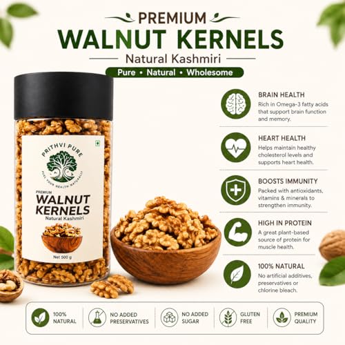 Image of PRITHVI PURE Walnuts Kernels 500 Gram | Natural Crunchy & Nutritious | Akhrot Without Shell | Rich in Omega-3, Protein & Antioxidants | Gluten-Free | Ideal for Snacking, Baking & Cooking