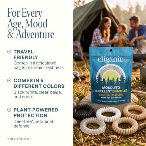 Image of Cliganic 40 Pack Mosquito Repellent Bracelets for Adults & Kids (Neutral Colors) - Natural DEET-Free Bands, Individually Wrapped