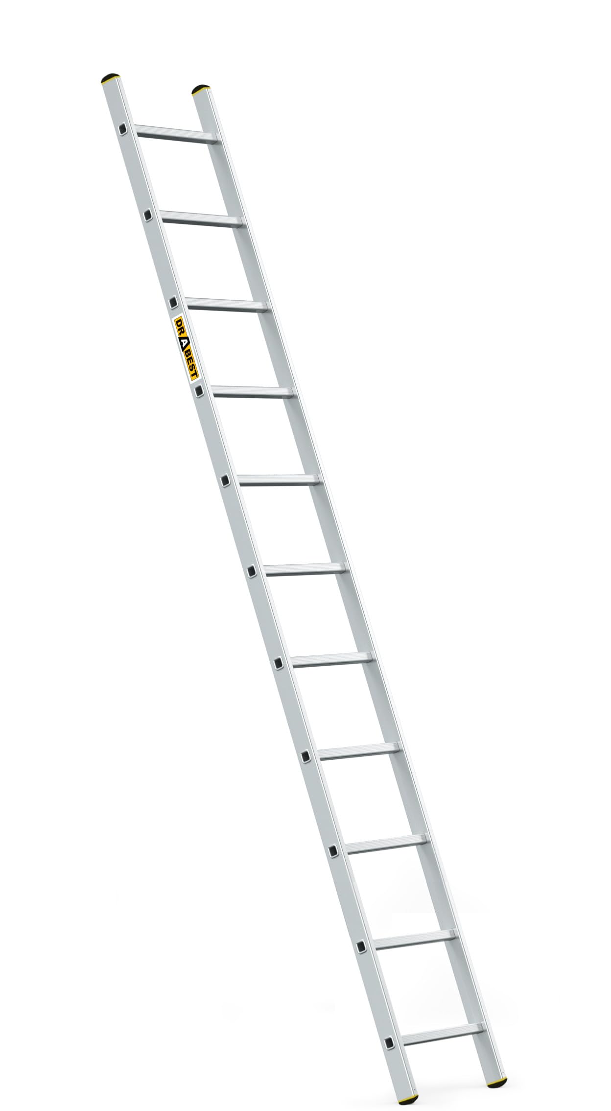 Drabest Metallic Silver Pro Series Aluminium Ladders 1X11 - Press-Formed Multi Purpose Ladder - 330Lbs / 150Kg - 40 X 298 X 6 Cm