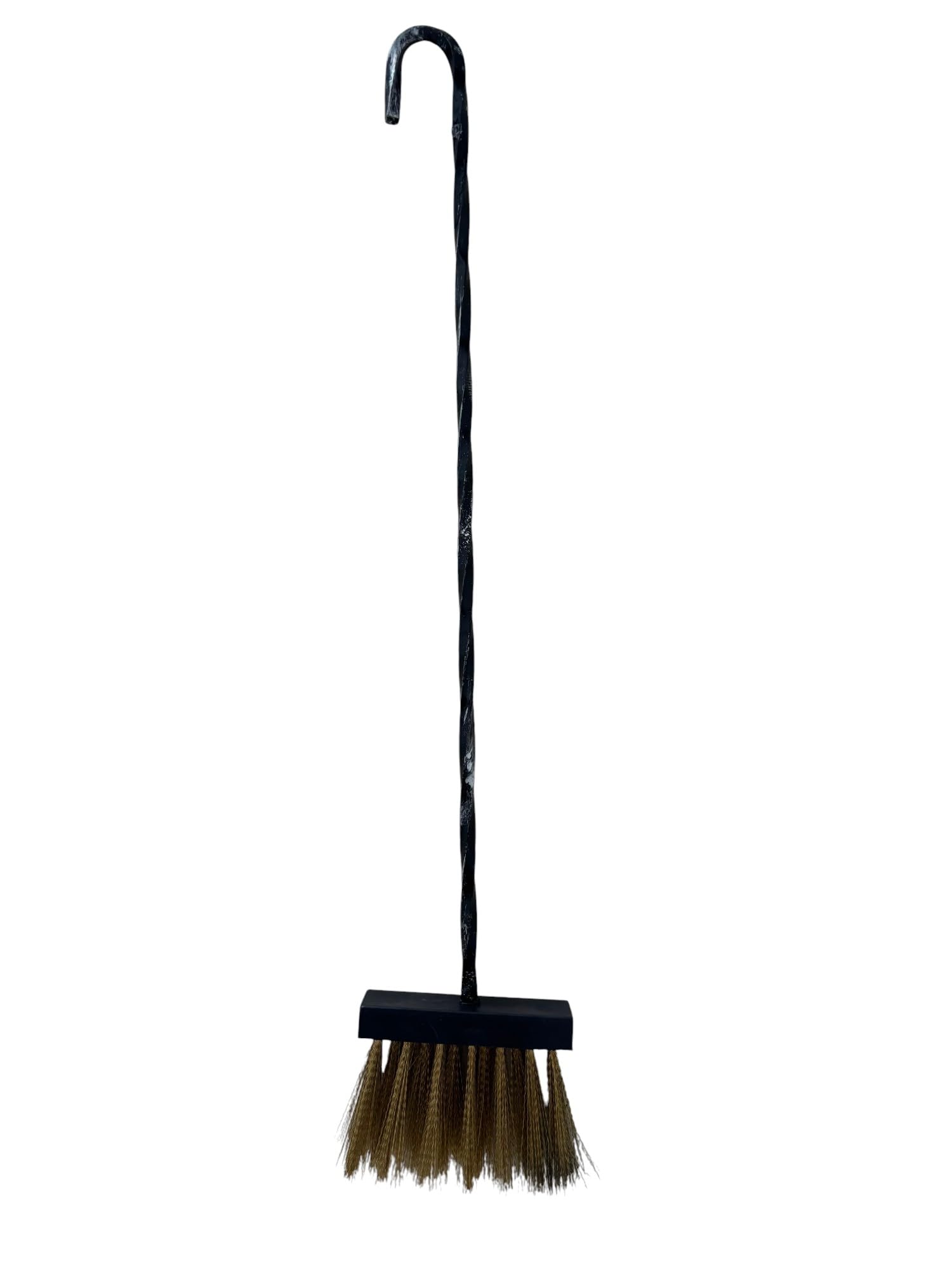 Scopetta per Camino in Ferro con Setole in Ottone, Manico Lungo 53 cm, Nera