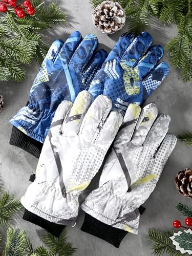 Image of SATINIOR 2 Pairs Kids Waterproof Winter Snow Gloves Ski Gloves for Boy Girl Outdoor Warm Thickening Snowboard
