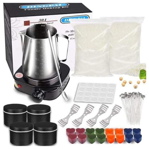 DINGPAI Complete Candle Making Supplies with Hot Plate for Candle Making, Wax Melting Kit Including Candle Pouring Pot, Soy Wax, Candle Wicks, Wicks Sticker, 3-Hole Candle Wicks Holder, Tin and Spoon