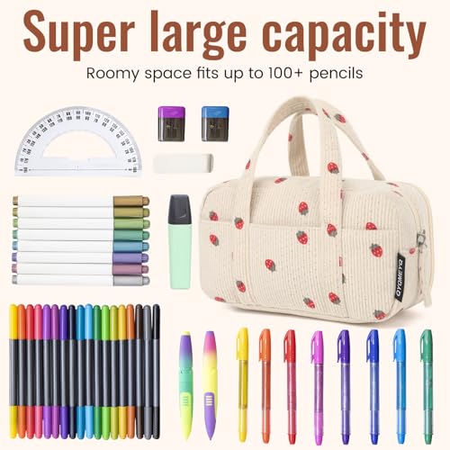 Image of Large Pencil Case Pouch, Extra Big Pencil Bags with Zipper, Cute Corduroy Pencil Pouch with 5 Compartments, Pen Bag Wide Opening, Pencil Pouch Organizer, Pencil Box for Teen Girls Adults