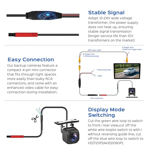 Image of Backup Camera, AHD 1080P Metal Rear View & Front View Camera | 170 Wide Angle, Clear Night Vision, IP69 Waterproof, Universal for Car SUV RV Pickup