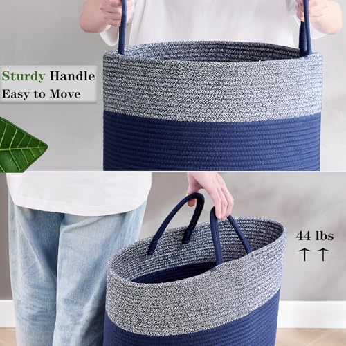 Image of Blue Hamper Tall Woven Laundry Basket 80L Large