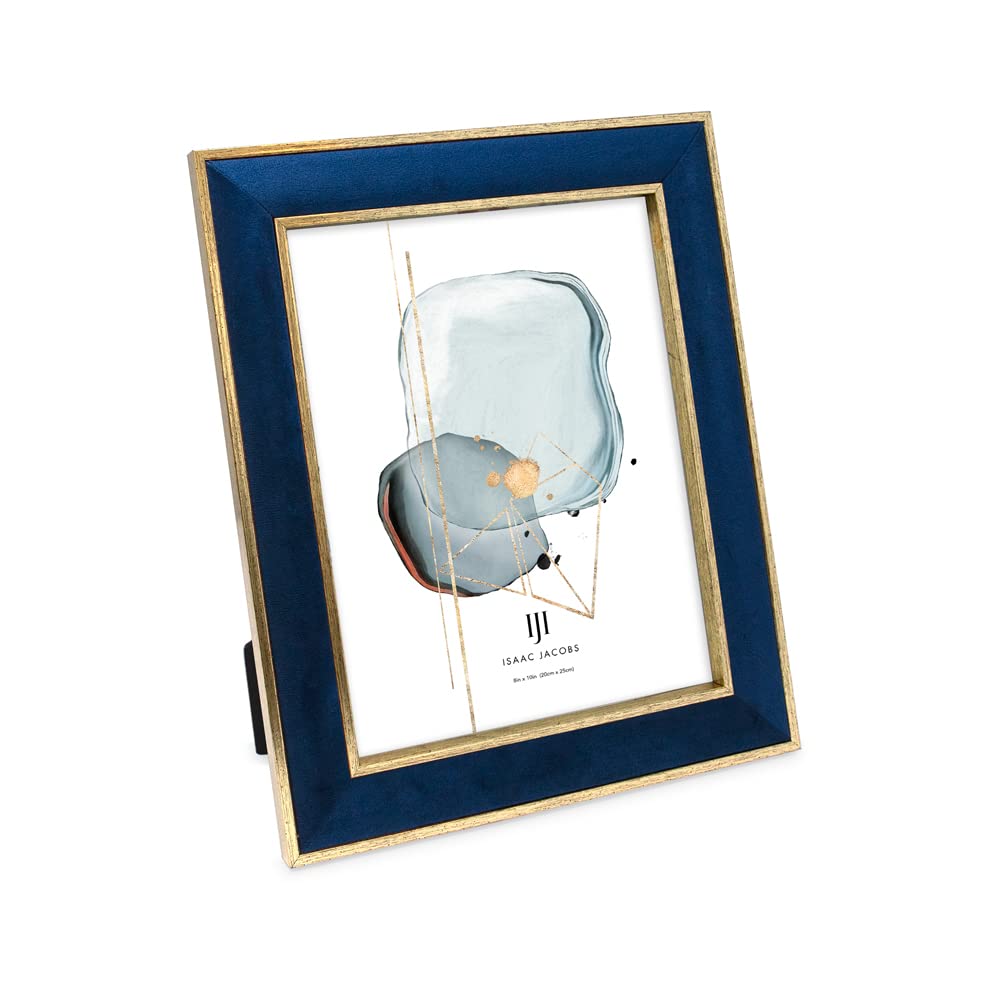 Isaac Jacobs Velvet Picture Frame with Metallic Gold Double Border, Photo Frame, Horizontal & Vertical, Made for Tabletop & Wall Display, for Home and Office (8x10, Navy)