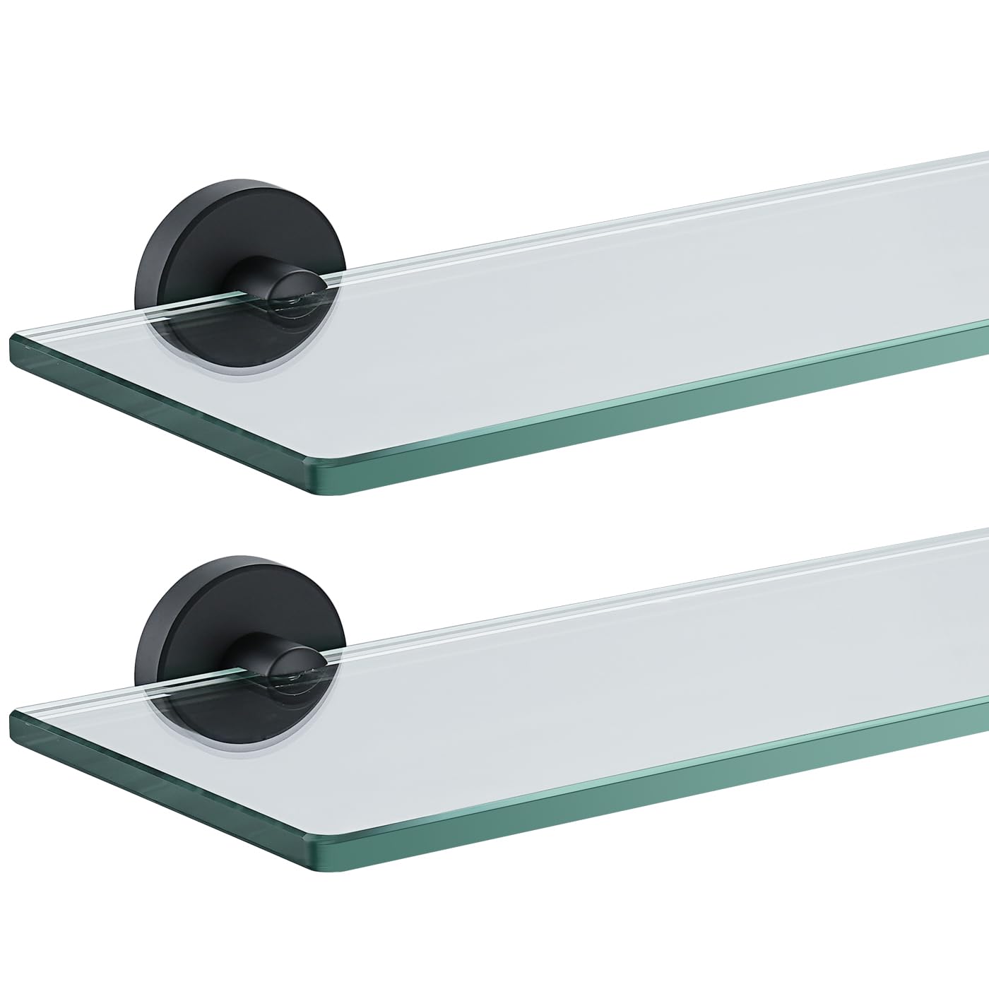 JQK Bathroom Glass Shelf Black, Tempered Glass Shower Storage 12 by 5 inches, 304 Stainless Steel Matte Black Wall Mount 2 Pack, TGS101L12-PB-P2