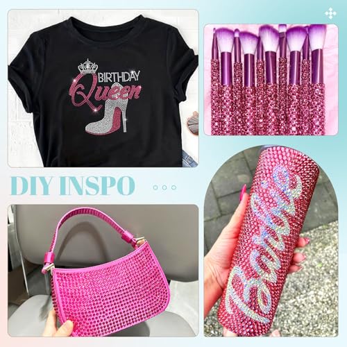 Image of 6100Pcs Resin Rhinestones for Crafting with 2Pcs 10ml B7000 Jewelry Glue, 1 Box Flatback Crystals Diamond (Hot Pink) for Bedazzling Crafts DIY Nail Art Non Hotfix Gems for Clothing Shoes