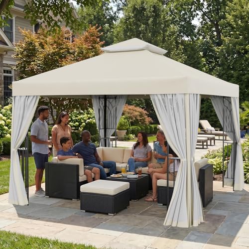 COOS BAY 10x10 Patio Gazebo with Corner Shelves, Two Tier