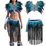 Disfraz de pavo real para mujer, 3 disfraces, tutú, disfraz de pavo real, accesorios, bufanda de plumas naturales, poncho de plumas, puños, falda de tul para carnaval, baile de máscaras (azul 1, talla