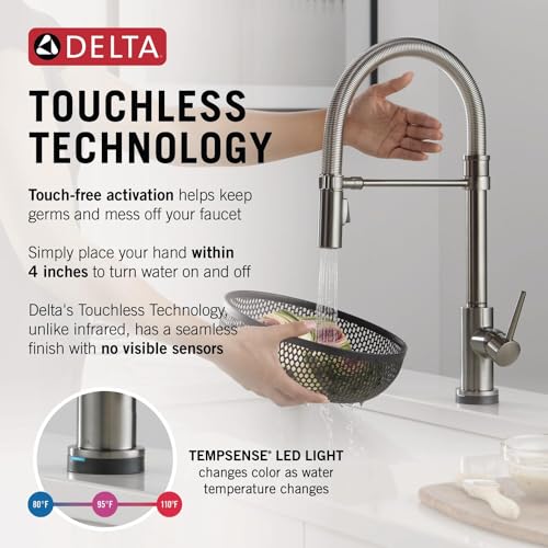 Image of Delta Faucet Trinsic Touch Kitchen Faucet with Touchless Technology, Black Pro Commercial Style Kitchen Faucet, Kitchen Faucets with Pull Down Sprayer, Black Stainless 9659TL-KS-DST