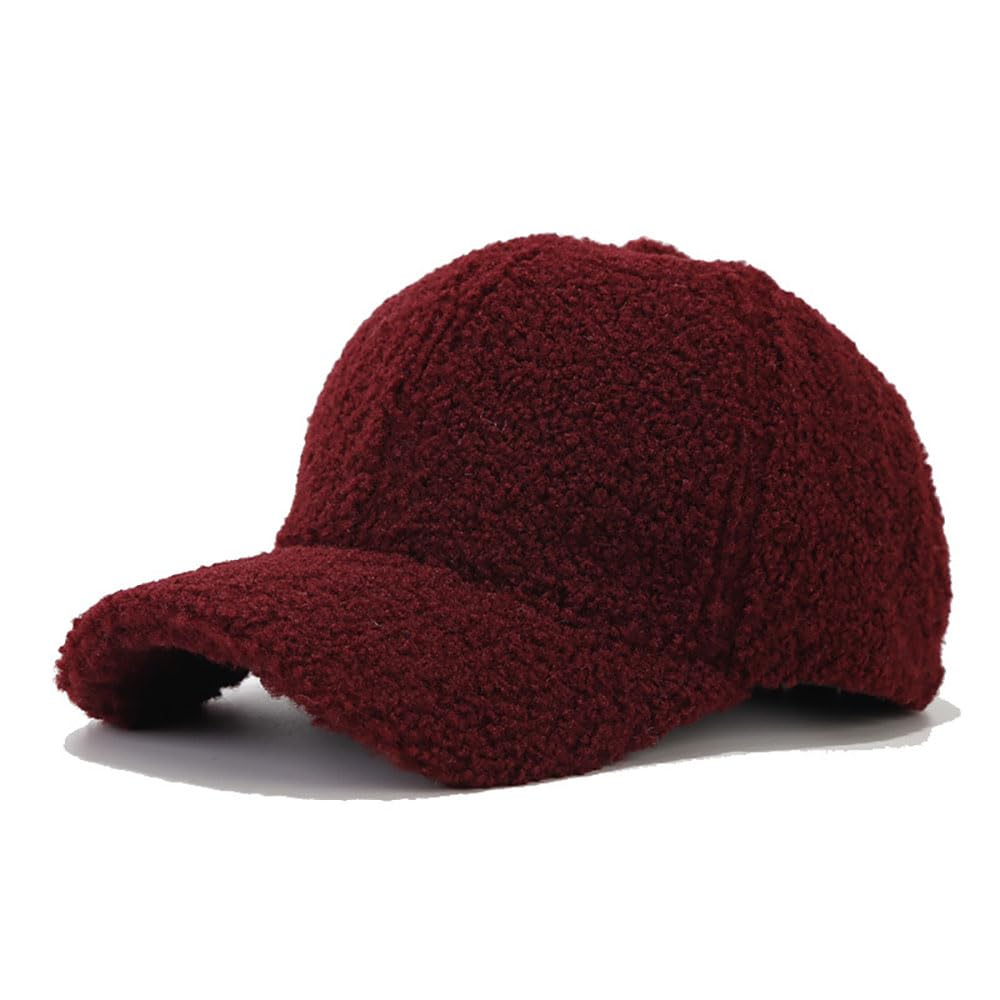 Hdigit Men's Burgundy Winter Baseball Cap Unisex Baseball Cap 100% Lambswool Fits Wo Hats For Baseball Cap (Lamb Cashmere, )