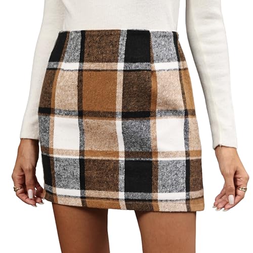Dookttker Womens Plaid Flannel Skirts High Waisted Bodycon Wool Mini Skirts | Side Zipper Fly, with Soft Fully Lined, Above The Knee Length Dress,Casual Business Fashion Outfits, Fall Winter Clothes