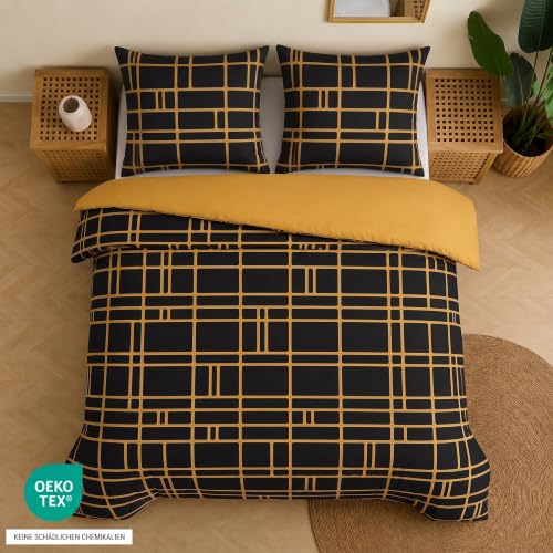 Pamposh Bettwäsche Sets Bettbezug Set Prämie Mikrofaser Anthrazit mit Reißverschluss hochwertigen Qualität für Allergiker (Gold… – Ansicht 4