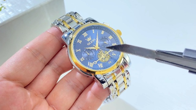 Montre Homme OLEVS Multifonction Chronographe - Boîtier 41.5mm Acier Inox, Phase De Lune, étanche 30m