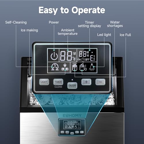 Image of EUHOMY Commercial Crescent Ice Maker Machine,Moon-Shaped Ice,100lbs /24H Stainless Steel Under Counter Ice Machine with 33lbs Storage Bin, Freestanding Crescent Ice Maker for Home /Bar /Cafe /Restaurant