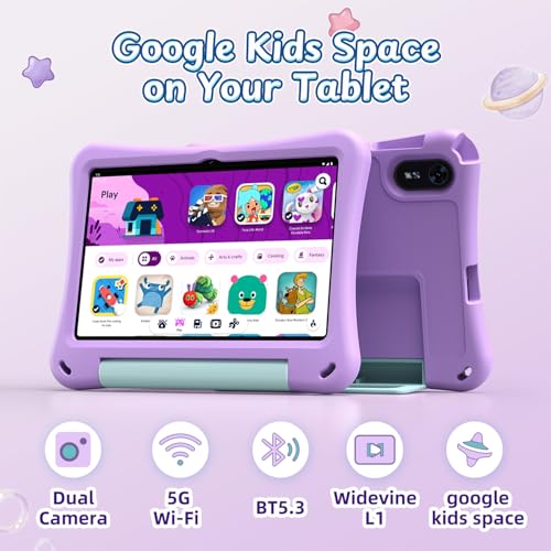 Image of Kids Tablet 10 inch, Android 16 Tablet for Kids, 20GB RAM, 32GB ROM, 1TB Expandable Storage, Parental Controls, 6000mAh Battery, Dual Camera, Wi-Fi 6, BT 5.4, EVA Case (Purple)