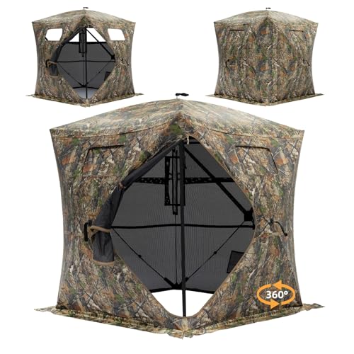 JOMAILIEEL 360 See Through Ground Blinds for Deer and Turkey, Pop Up Deer Blind with Diamond-Shaped Door, Mud Flap, Portable Carry Bag and Quiet-Fast Setup (3-4 Person)