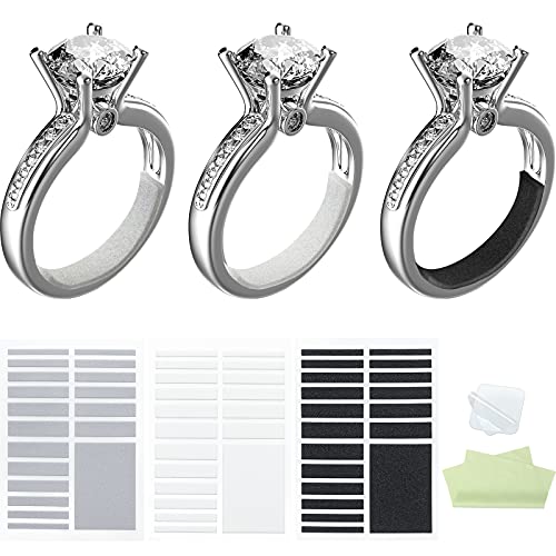 3 Sheets Ring Adjuster for Loose Rings DIY Invisible Ring Size Adjuster with Clean Cloth and Adhesive, Jewelry Ring Guard Ring Spacer Loose Ring Tightener, 54 Pieces and 3 DIY Zones
