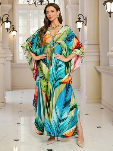 Image of KEYLORTING Plus Size Kaftan Dress Women, African Moo Moo Print Caftan, Batwing Dress, Beach Cover Up for Party and Loungewear
