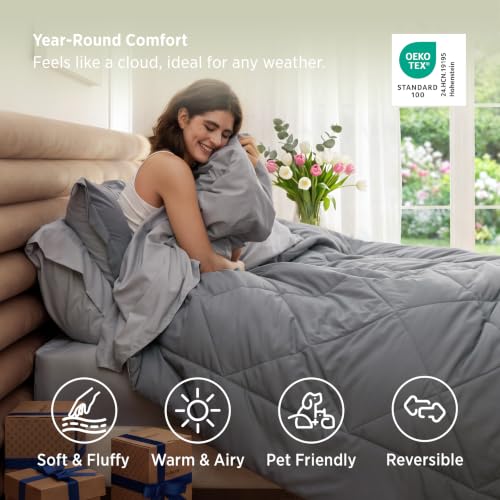 Image of Bedsure Queen Bed in a Bag Reversible Two-Tone 7 Pieces Grey /Light Grey | All seasons, inclusive, reversible, lightweight, soft, breathable, with sheets, bedding set, machine-washable