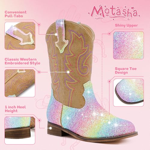Image of Motasha Girls Cowgirl Boots Unisex-Child Mid Calf Glitter Toddler Cowboy Boot Little Big Kids Western Riding Shoes