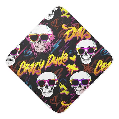 Kigai Baby Hooded Towel Absorbent Baby Bath Shower Towel with Hood for Newborn Boys Girls Babies Infant Toddler (Skulls Wearing Sunglasses 35 x 35 in)