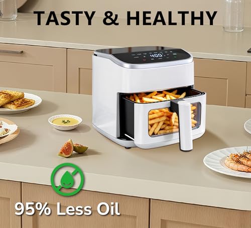 Image of Air Fryer 4QT with Clear Window, Multiple Operation Airfryer Non-Stick Basket Dishwasher Safe, Square Airfryer, Air Fry, Roast, Reheat, Dehydrate, Bake, Steam, 400F Rapid Air Crispy Technology, White
