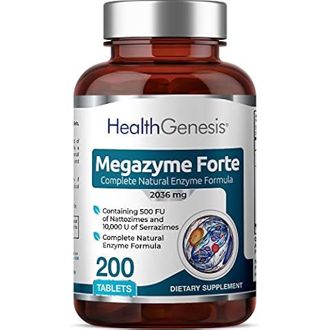 Megazyme Forte 200 Tablets - Natural Plant Proteolytic Enzymes Nattozimes Serrazimes Supports Digestive System Immune Health Cover