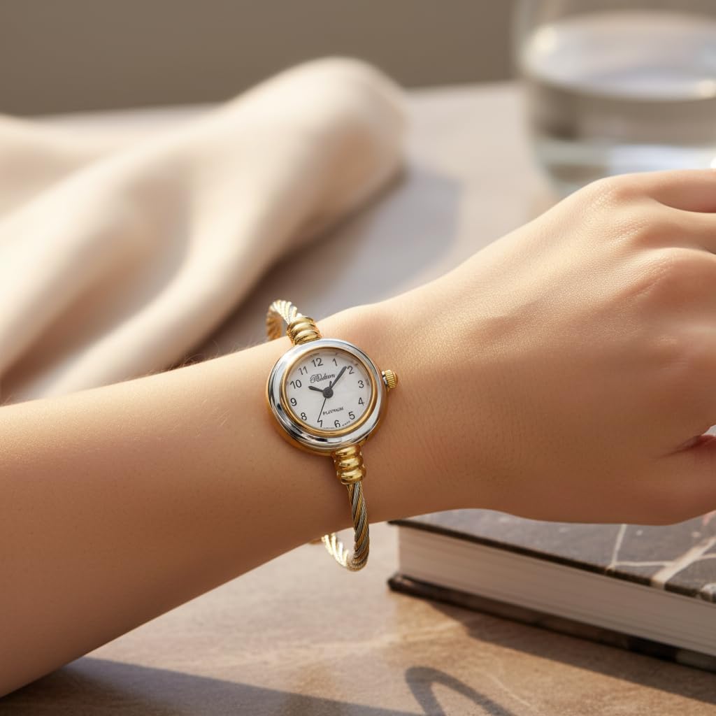 Blekon Collections Women's Cuff Watch - Round Analog Display Arabic Numbers 23mm Case Wire Bracelet Watch for Women Elegant Cable Cuff Bangle Wrist Watch - Image 4