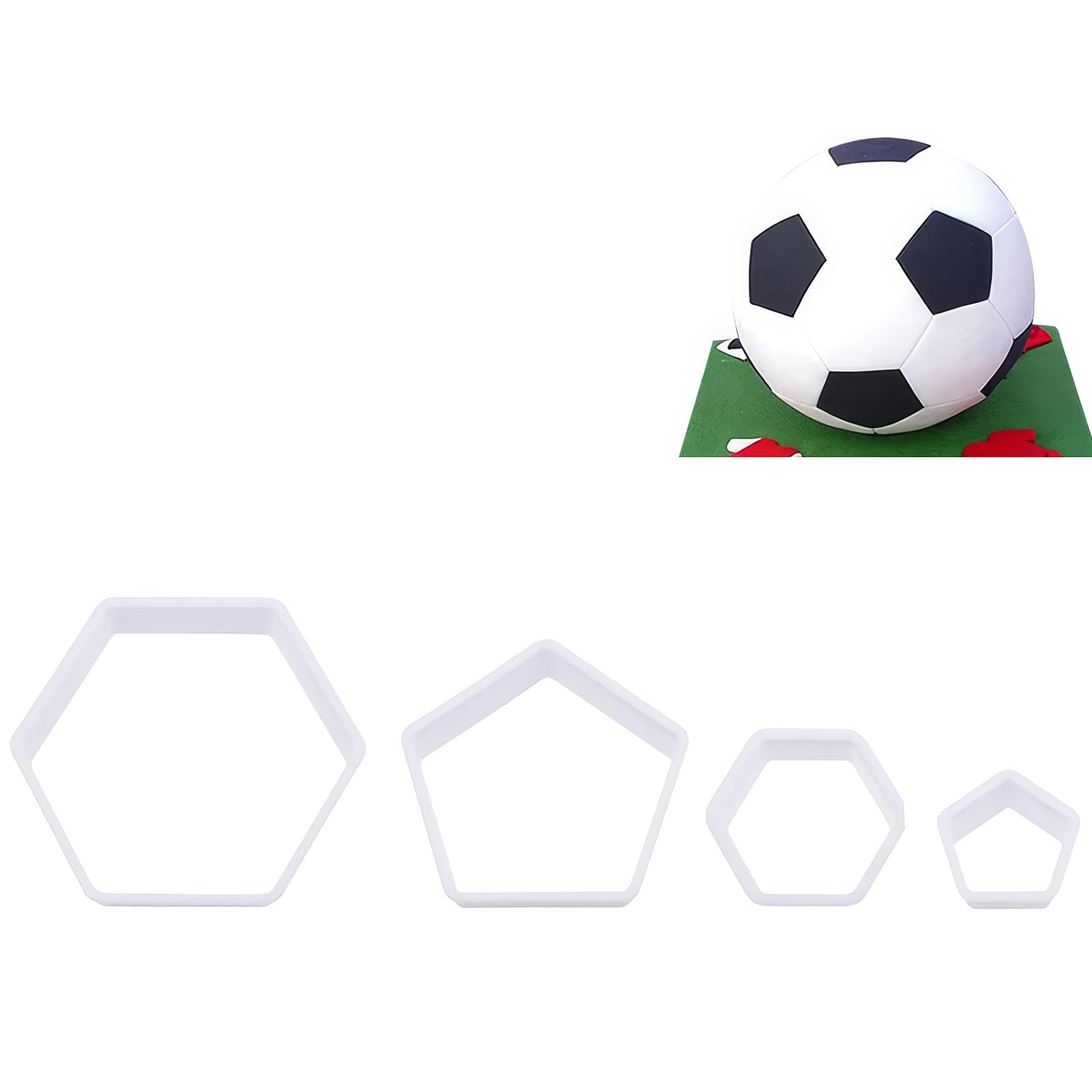 4 Stampini Per Biscotti A Forma Di Calcio Con Pennello E Raschietto - Plastica Alimentare, 4 Misure Diverse (9cm, 7,2cm, 4cm, 3,2cm) - Per Torte, Fondente, Pasta, DIY - 2