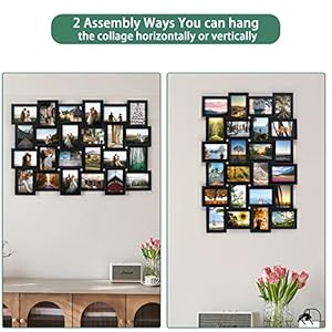 Asense collage picture frames 4×6 24 openings wall hanging family multiple selfie gallery wall mounting photo frames black assembly required  urban country home decor