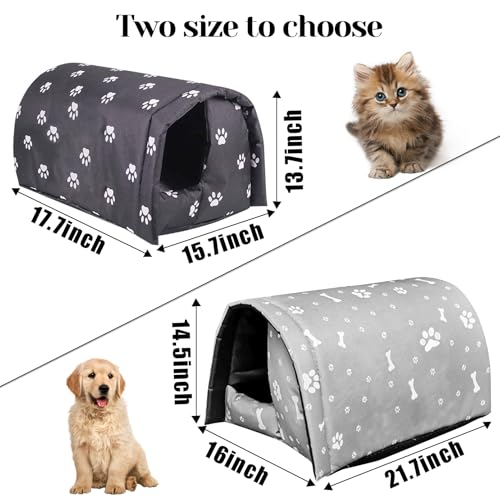 Image of Fhiny Stray Cats Shelter, Waterproof Outdoor Cat House Foldable Warm Pet Cave for Winter Wild Animal Tent Bed Anti-Slip Kitten Cave for Feral Cat Dog Puppy Weatherproof Grey-L