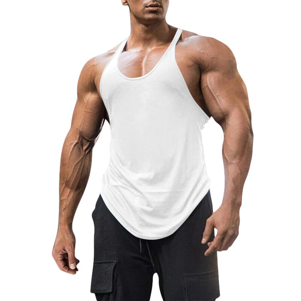 EsoboMen's Cotton Workout Tank Tops Dry Fit Gym Bodybuilding Training Fitness Sleeveless Muscle T Shirts