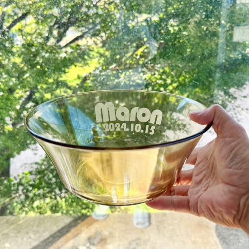 名入れ 彫刻 ブラウン ガラス フードボウル 犬 猫 専用 ( M/L )ガラス製 スタッキング pet186 最速 (Lサイズ)